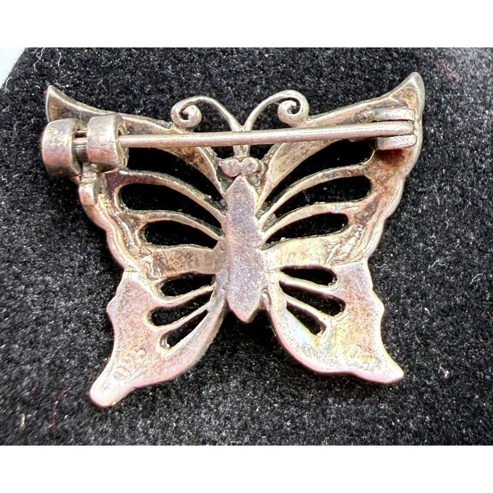 Vintage 925 Sterling Silver Marcasite Butterfly Brooch Pin Art Deco Style 5.68g
